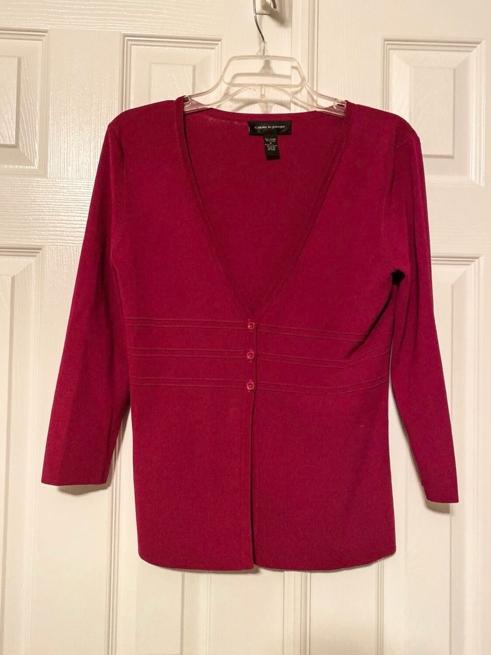 Cable & Gauge Deep V-Neck Button-Front Sweater - Raspberry Pink